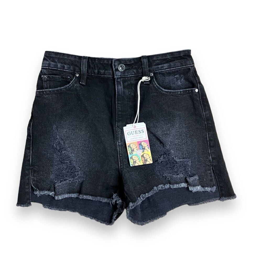 Guess X‎ Jennifer Lopez Shorts WMNS 25 Black Claudia High Rise Slit Distressed